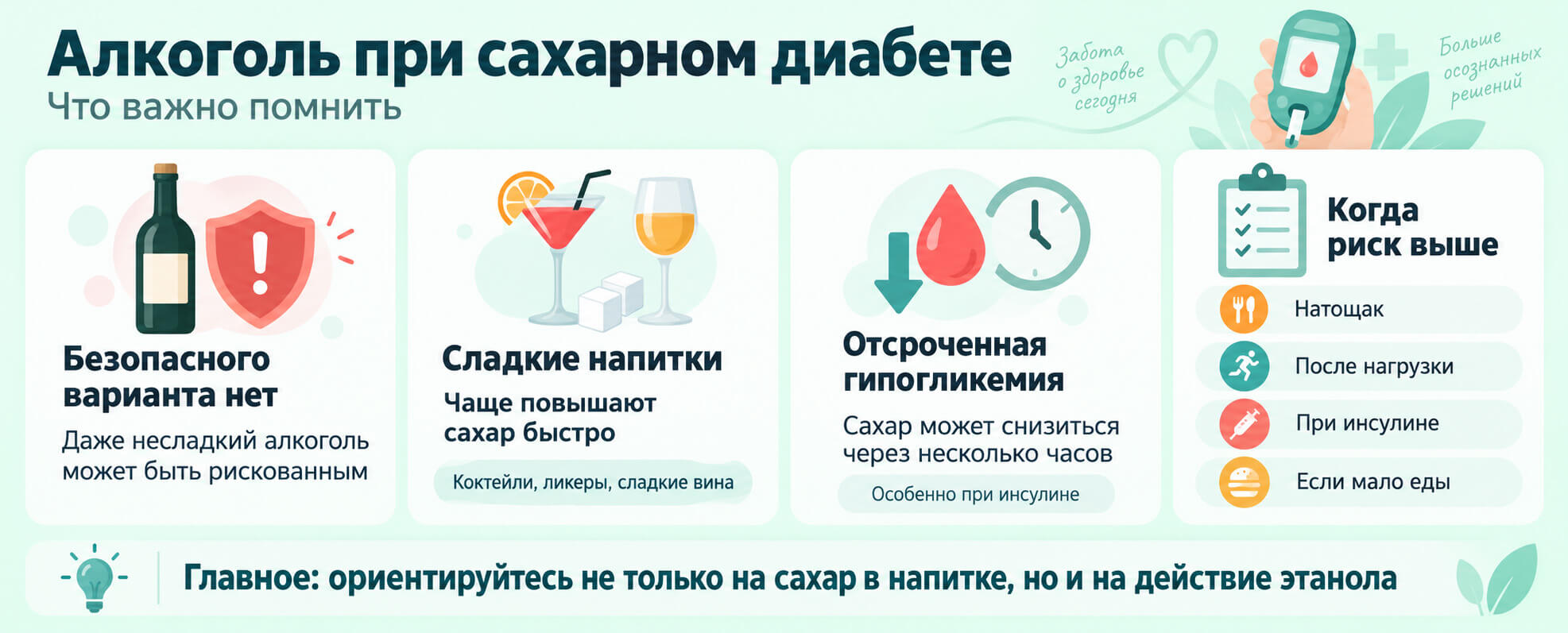 Как алкоголь влияет на уровень сахара при диабете и когда повышается риск гипогликемии